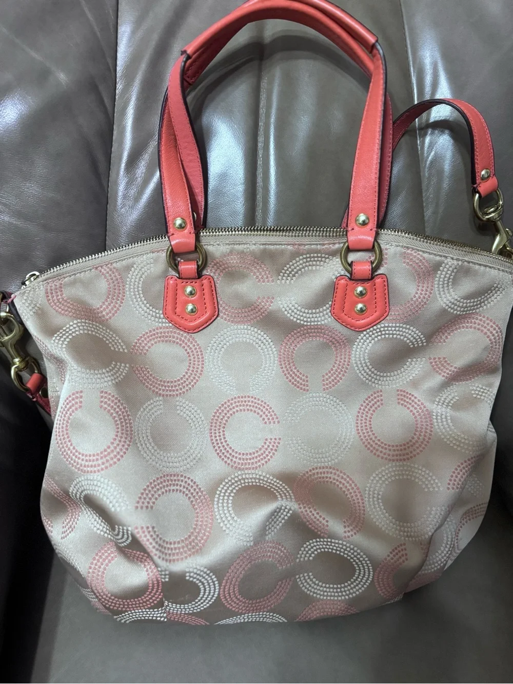 Coach Pink Coral Signature Large Shoulder Tote